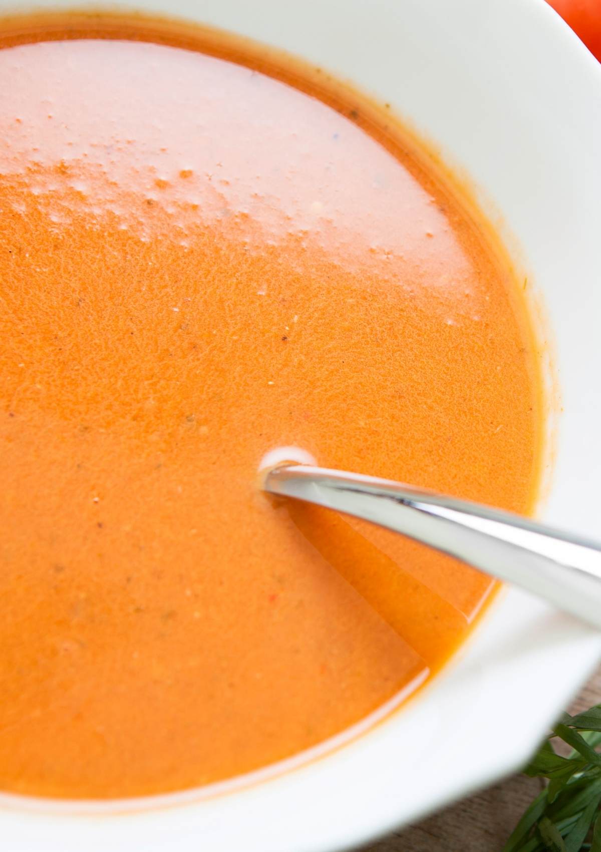 Roasted Tomato & Red Pepper Soup in bowl Healing Picks
