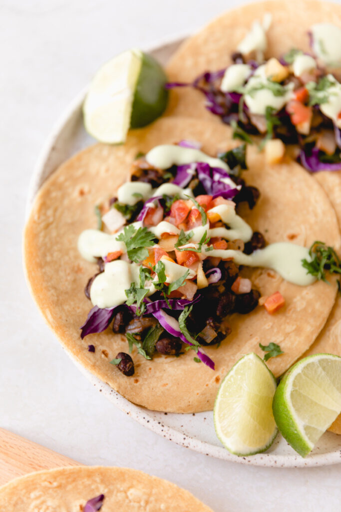 Spicy Black Bean Tacos With Healthy Avocado Cream Sauce