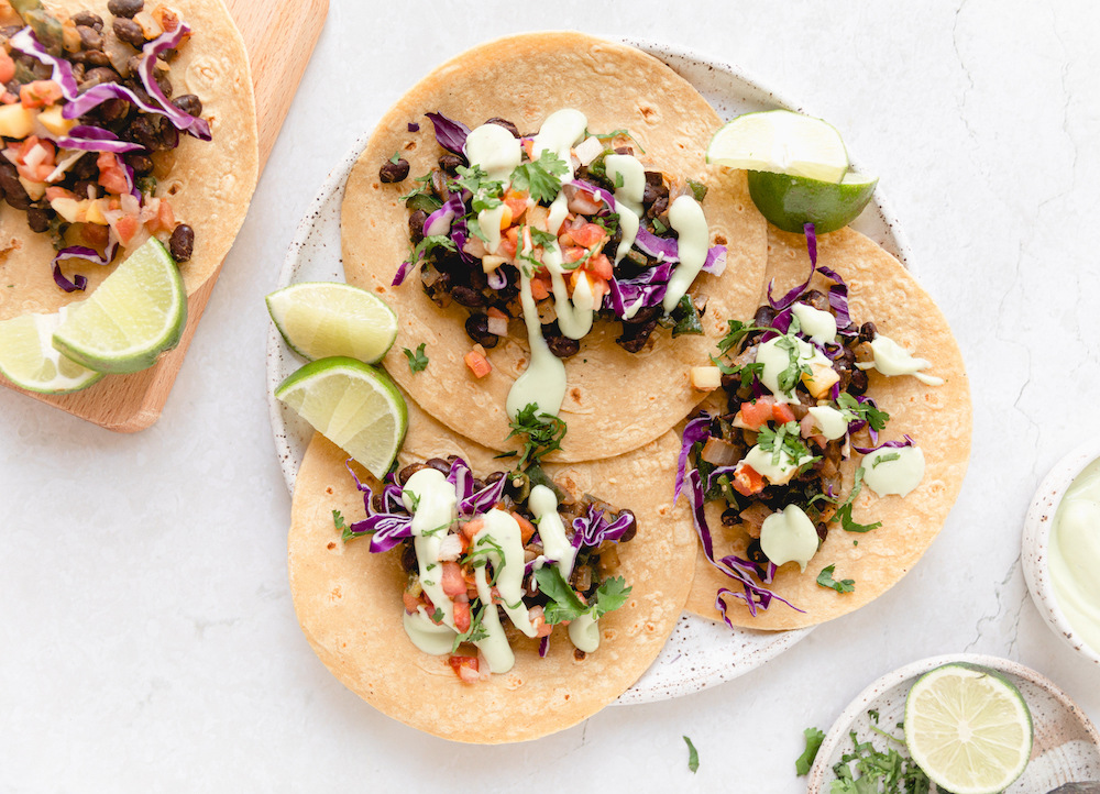 Spicy Black Bean Tacos With Healthy Avocado Cream Sauce