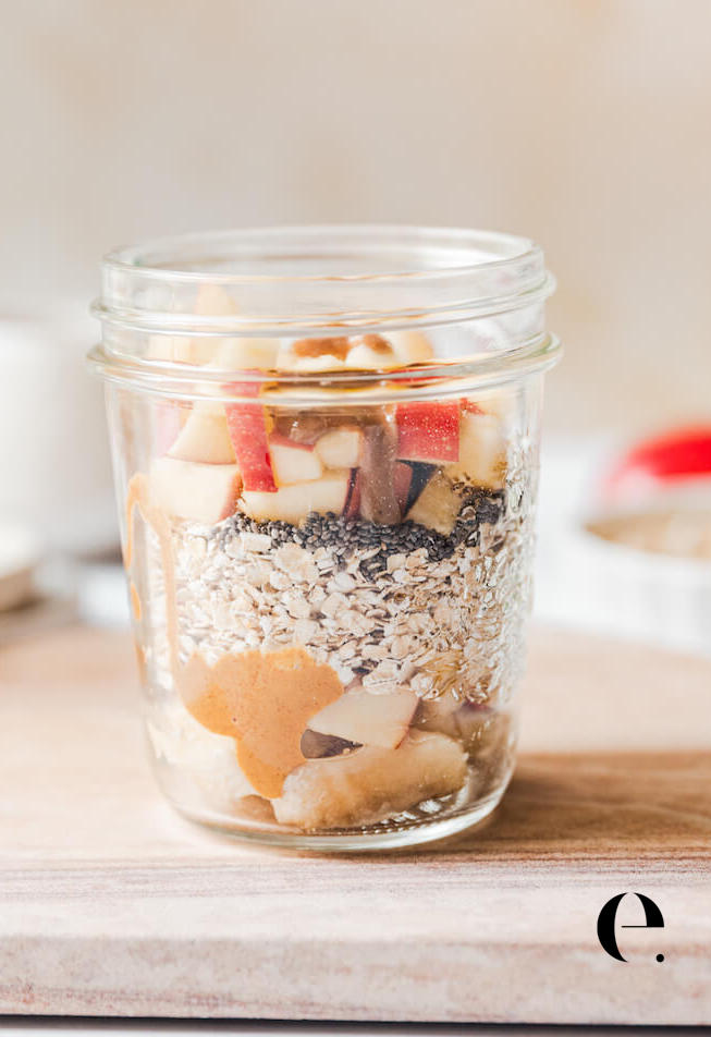 Oats chia seeds apples layered in jar