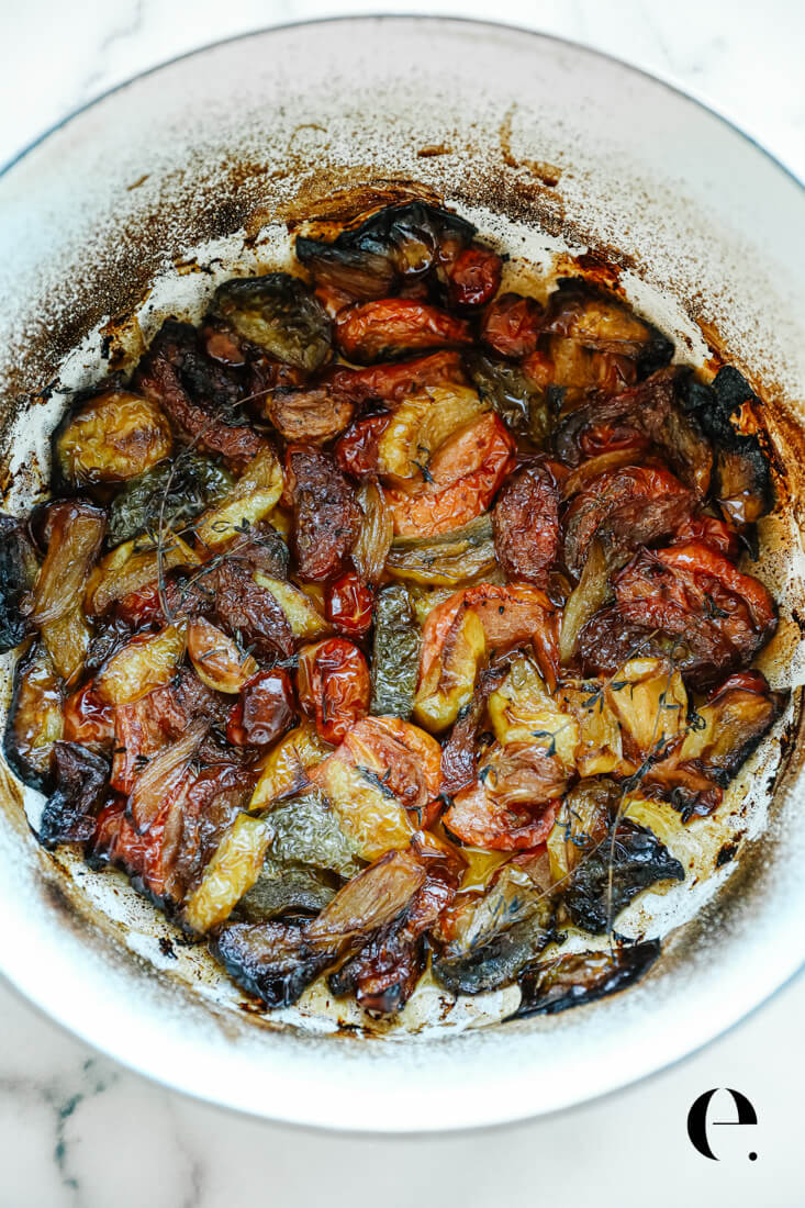 slow roasted tomatoes in Dutch oven
