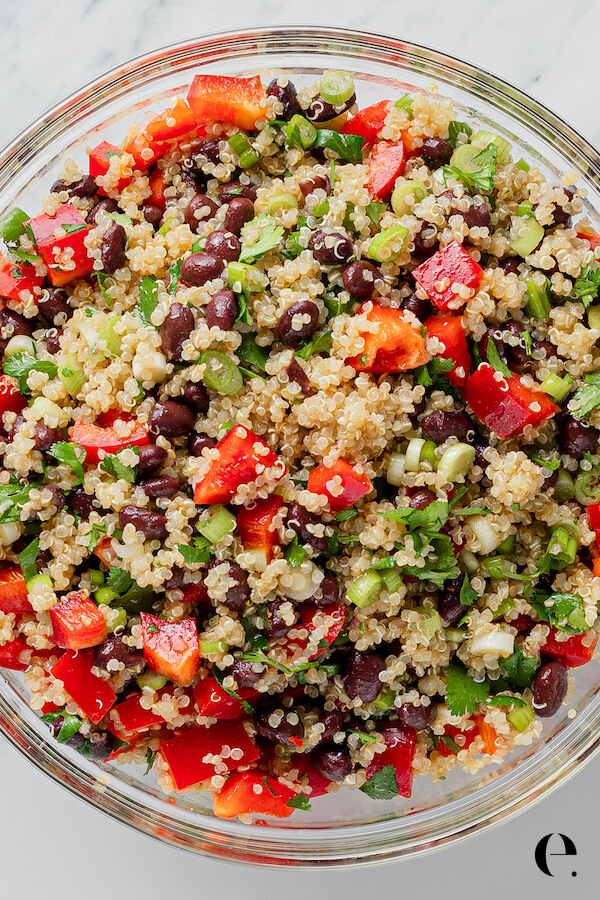 black bean quinoa salad recipe in bowl