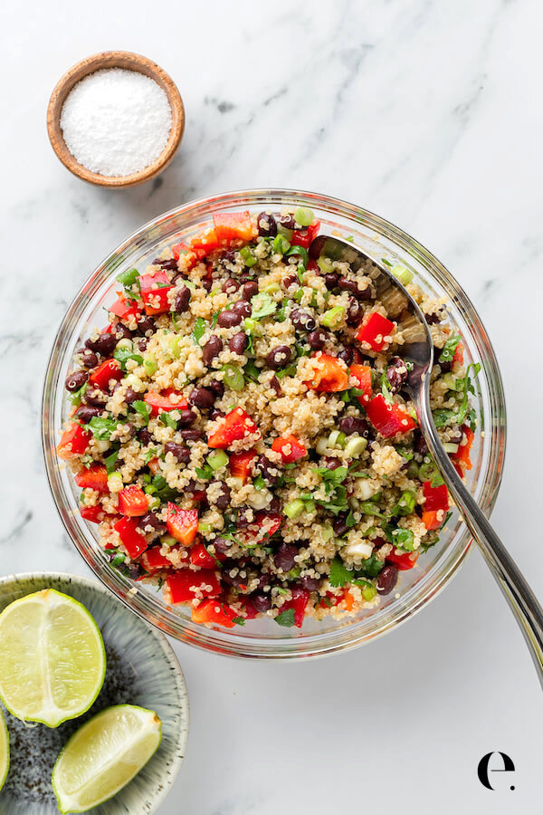 quinoa salad in bowl with lime