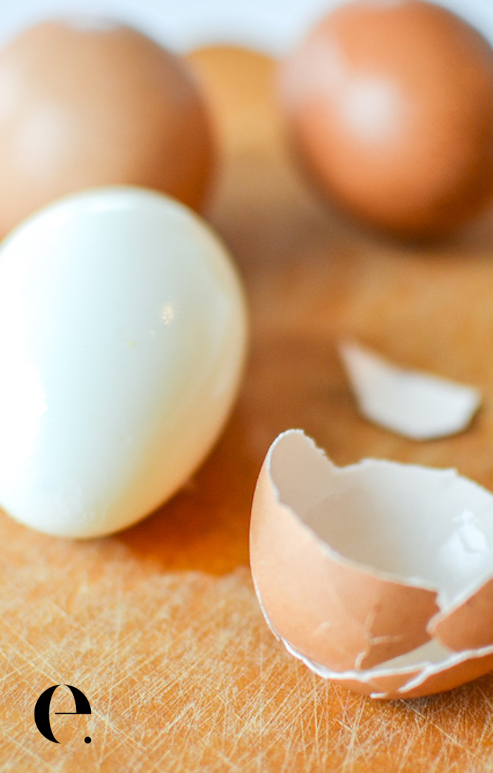 Easy Peel Hard Boiled Eggs on cutting board