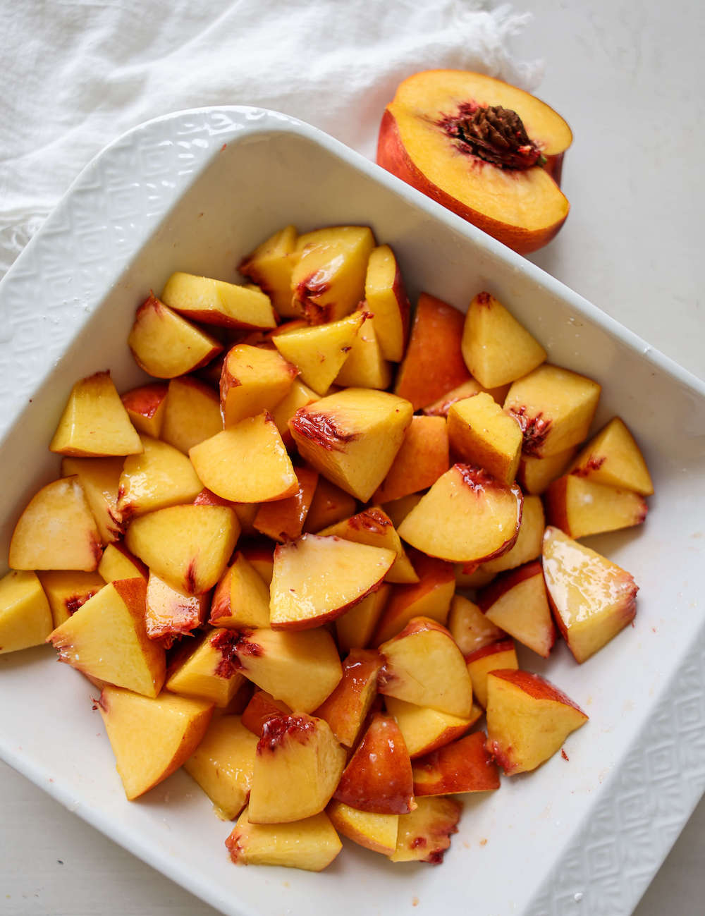 Chopped Peaches in Baking Dish