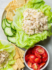 finished_tuna_salad_recipe_cucumber_crackers_lettuce_tomatoes_Elizabeth Rider