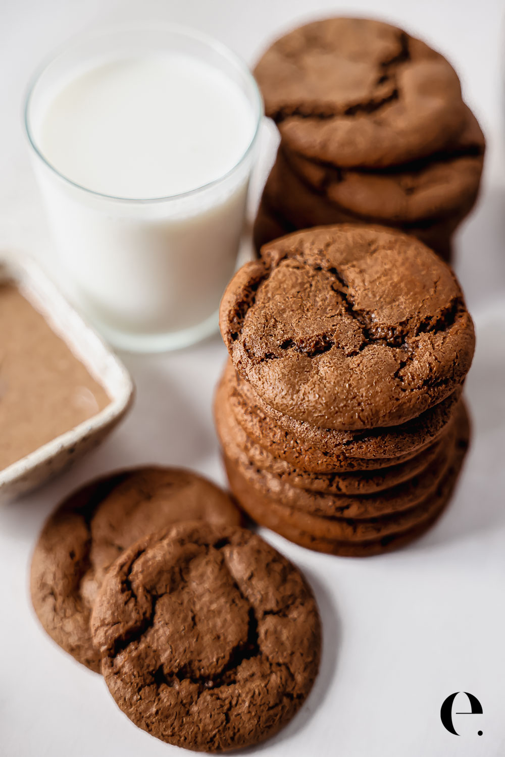 Chocolate Almond Butter Cookies Recipe Stacked with Milk