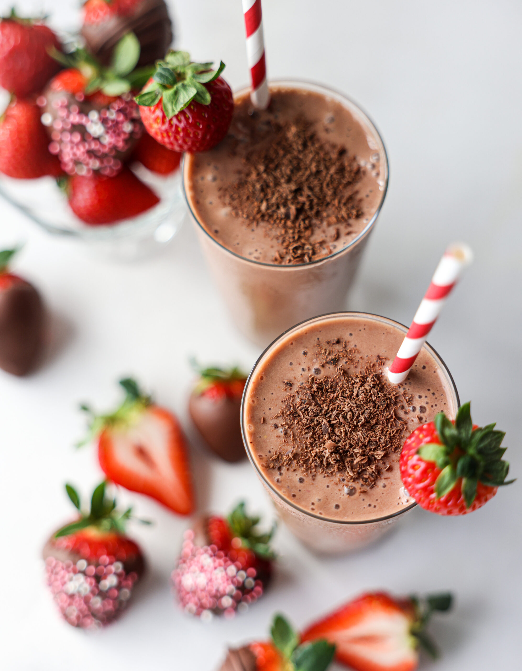 Chocolate strawberry smoothie top view