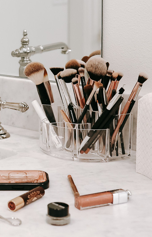 Clean Makeup Brushes on counter