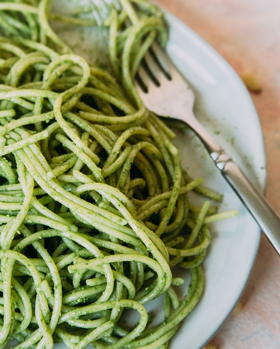 Pesto Spaghetti Recipe on plate