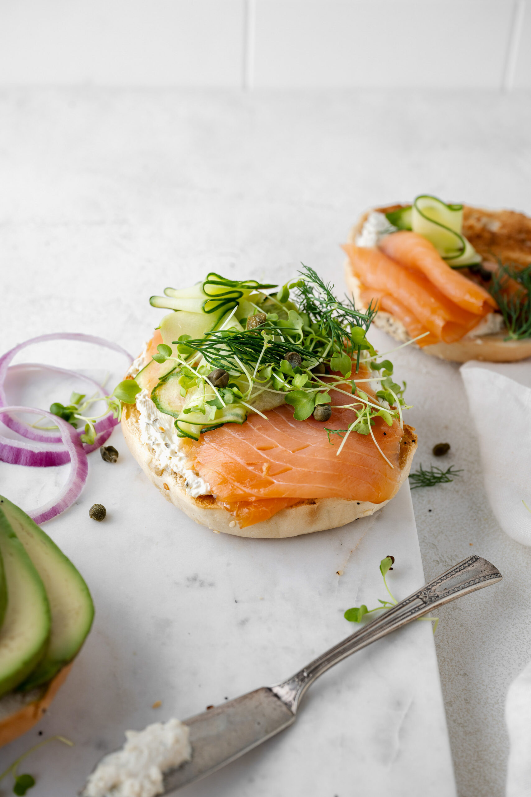smoked salmon on bagel at home
