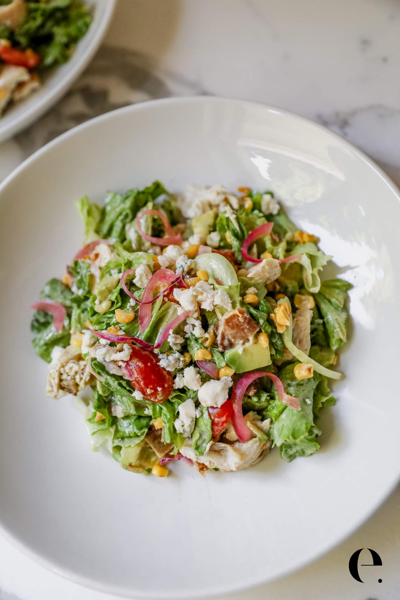 Summer Cobb Salad Recipe - chicken bacon corn avocado tomatoes by Elizabeth Rider
