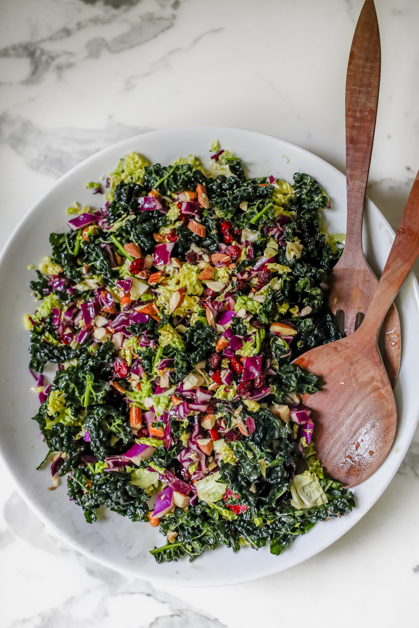 Fall Cabbage Salad with Kale Crunchy Cabbage Almonds and Maple Dijon Dressing in Bowl