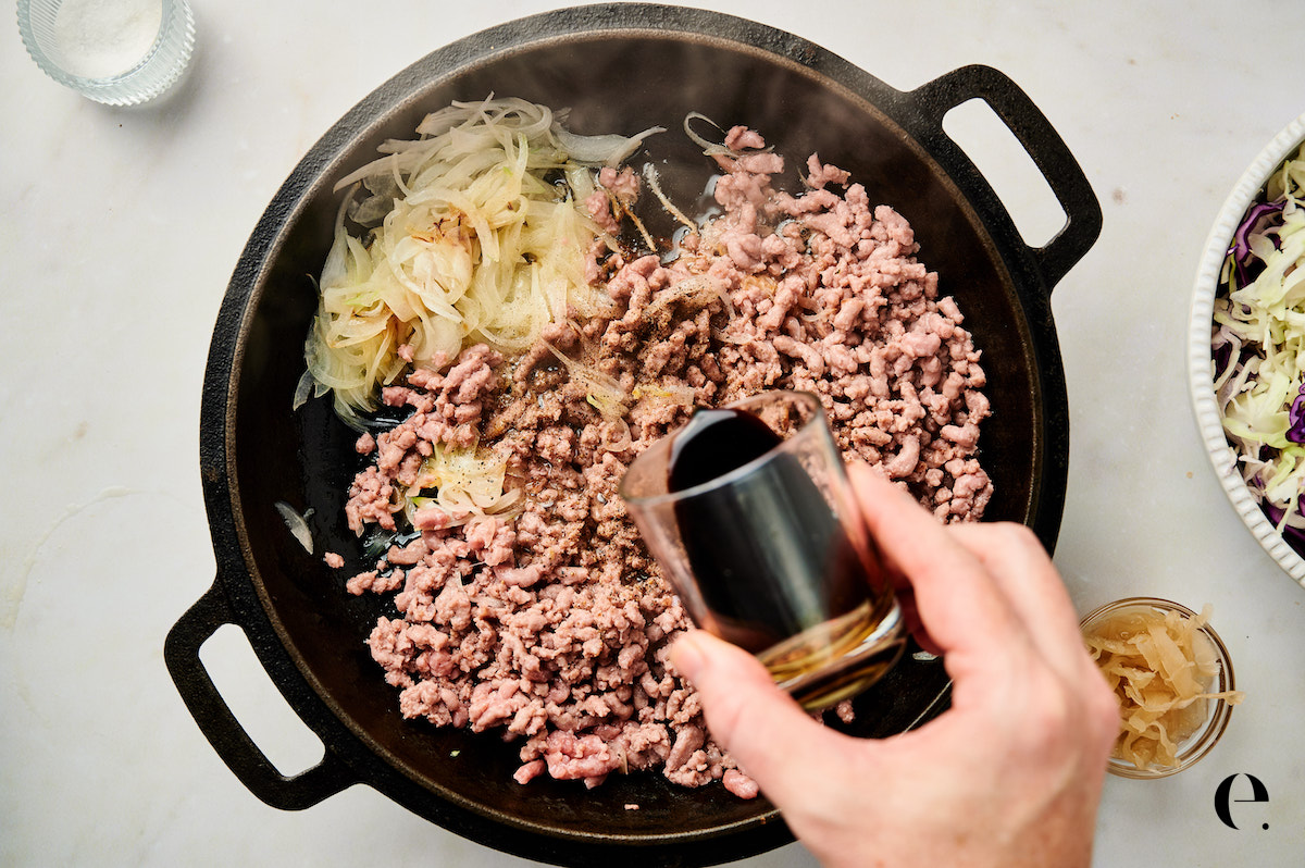 Cooking Ground Beef & Cabbage Dinner