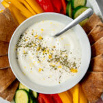 Garlic Yogurt Sauce in bowl with veggies