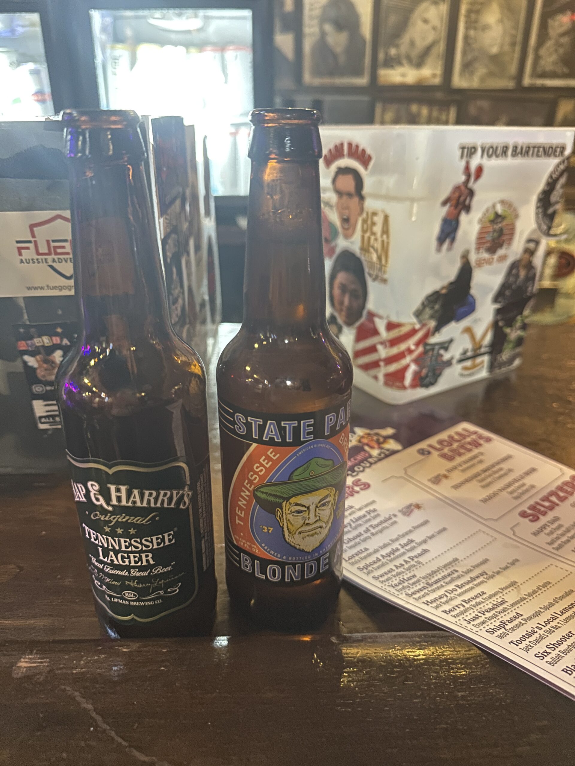 Beers on counter at Tootsies Honkey Tonk live music Nashville