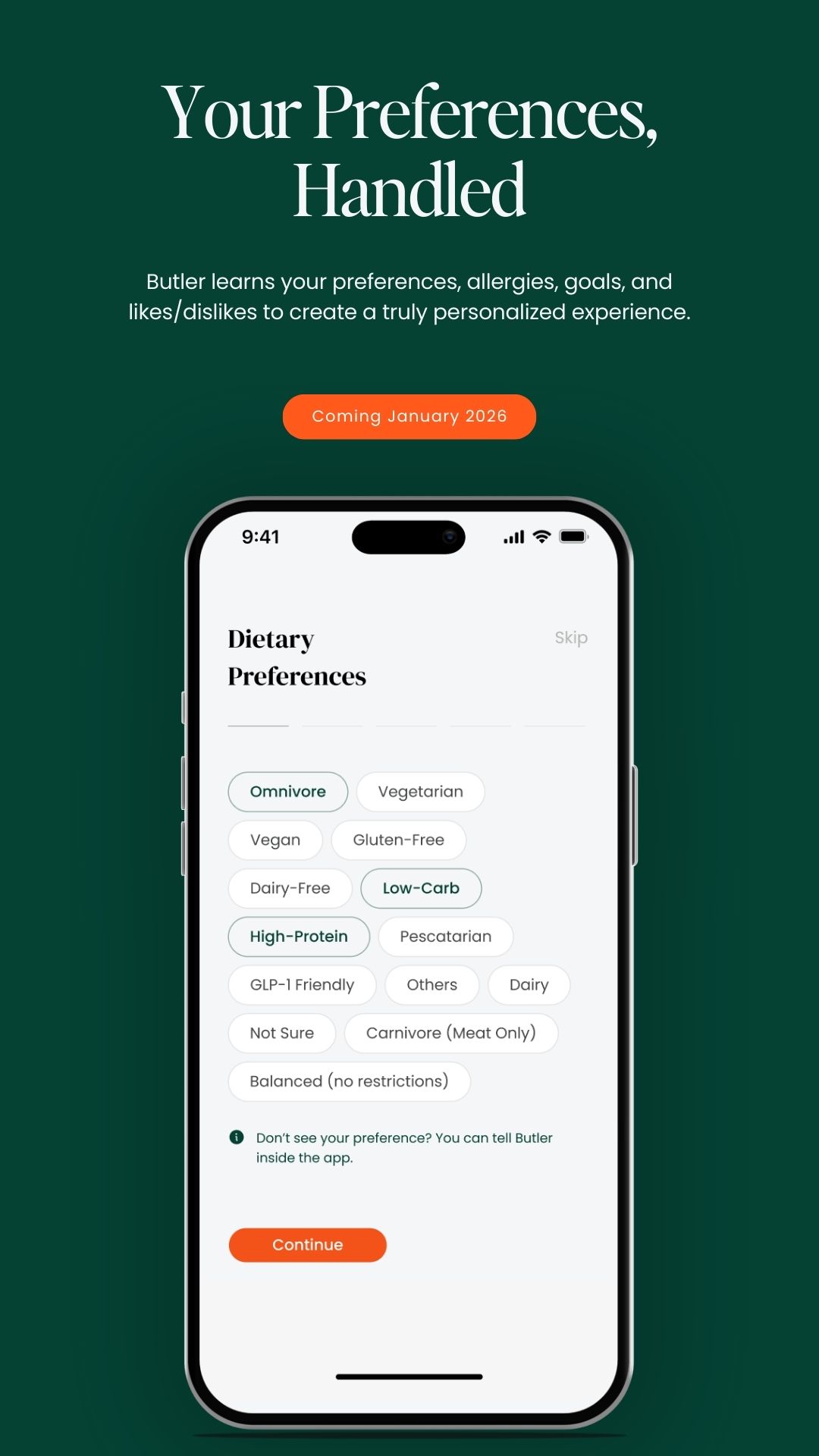 Butler Meal Planning App Dietary Preferences