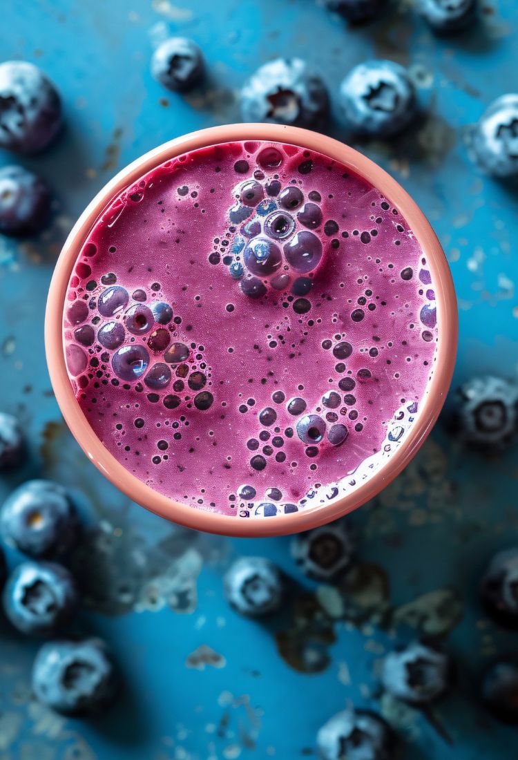 Purple High-Fiber Breakfast Smoothie on blue background