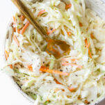 Homemade coleslaw recipe in a bowl by Elizabeth Rider