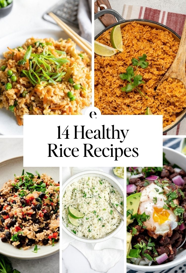 14 Healthy Rice Recipes: healthy fried rice recipe, spanish rice recipe, gallo pinto, perfect cilantro lime rice recipe and black beans and eggs rice bowl