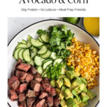 Steak salad with avocado and corn